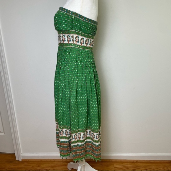 Vintage Bohemian Printed Floral Fit and Flare Strapless Cotton Dress Sequins - Picture 16 of 16